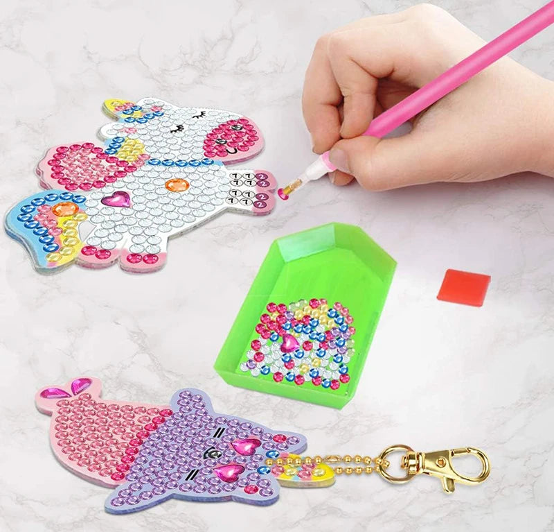 5pcs 5D Diamond Painting by Numbers Make Your Own GEM Keychains Unicorn Mermaid Arts Crafts Kids 8-12 Age Easter Basket Stuffers
