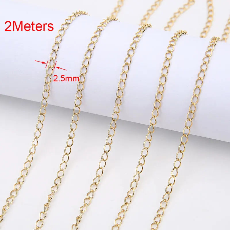 2m Stainless Steel Chains – Gold Color Ball Bead & Cuban Link Chain Bulk for DIY Necklace and Bracelet Making