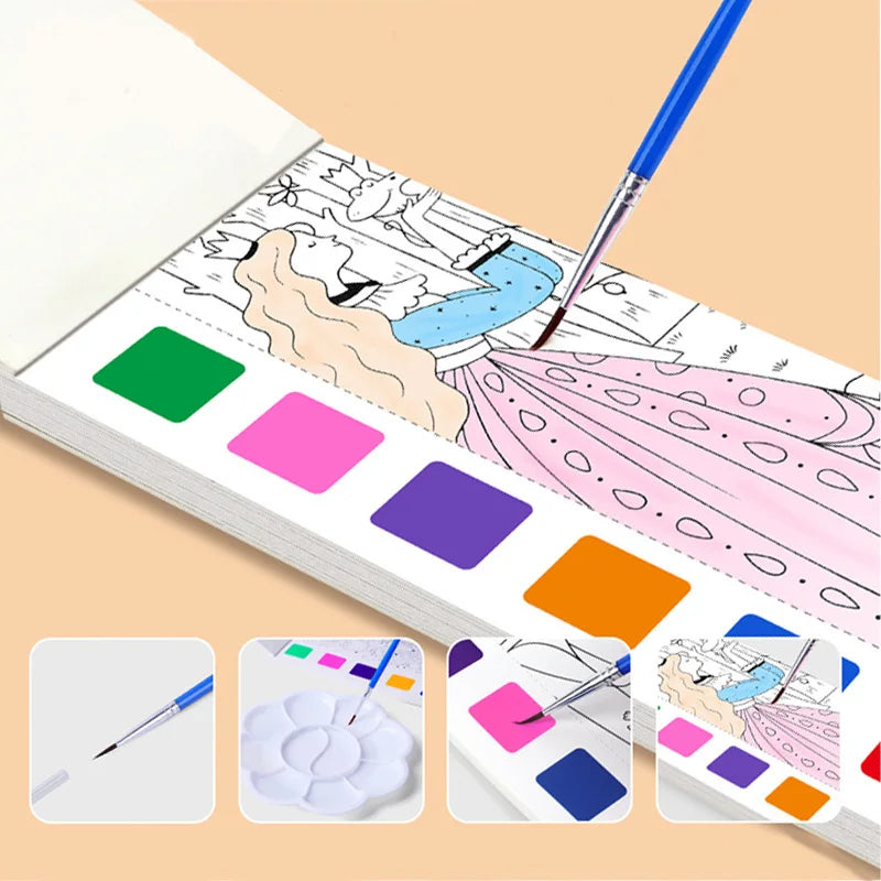 12-Page Children's Watercolor Coloring Book – Mess-Free Drawing Toy and Holiday Gift for Kids
