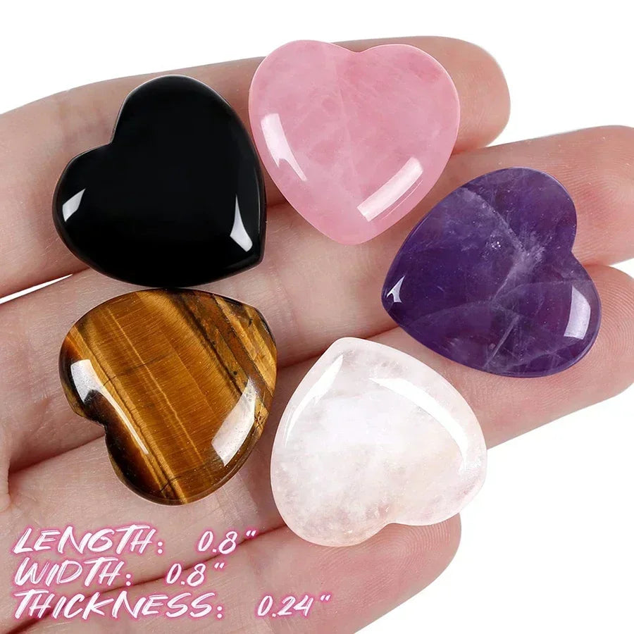 10/20/30PCS Heart Shape Natural Crystal Stones – Amethyst, Agate, Mineral Healing Specimens
