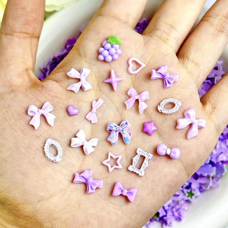 50-Piece Mixed Resin Nail Charms – Bow, Heart, Flower, Star, Cookie & Fruit Decorations for DIY Nail Art