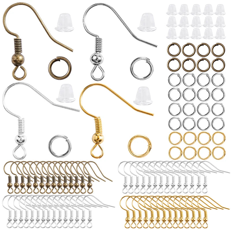 300-Piece Earring Findings Set – Hypoallergenic Hooks, Jump Rings, and Clear Rubber Backs for DIY Jewelry Making
