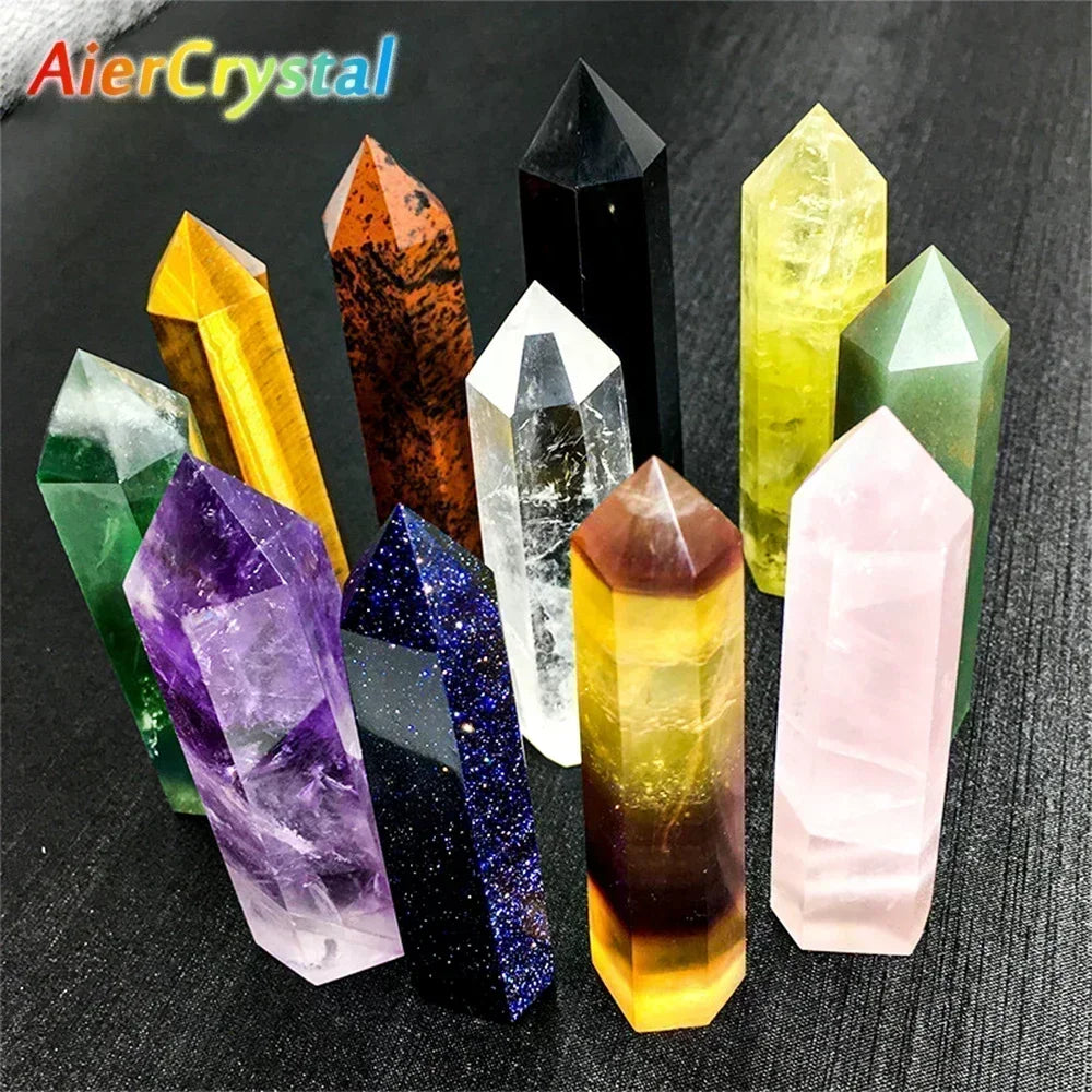 Natural Crystal Point Wand – Rose Quartz, Amethyst & Healing Stones for Witchcraft, Meditation, and Home Decoration
