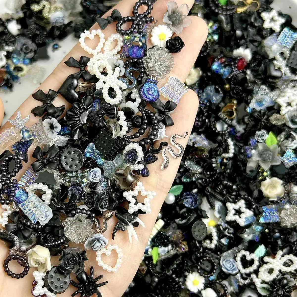 50-Piece Mixed Resin Nail Charms – Bow, Heart, Flower, Star, Cookie & Fruit Decorations for DIY Nail Art