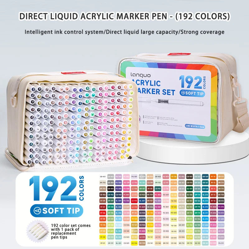 Languo 9-Piece Soft Brush Acrylic Marker Pen Set – DIY Art Markers for Hand Drawing, Painting, and Graffiti (M720)