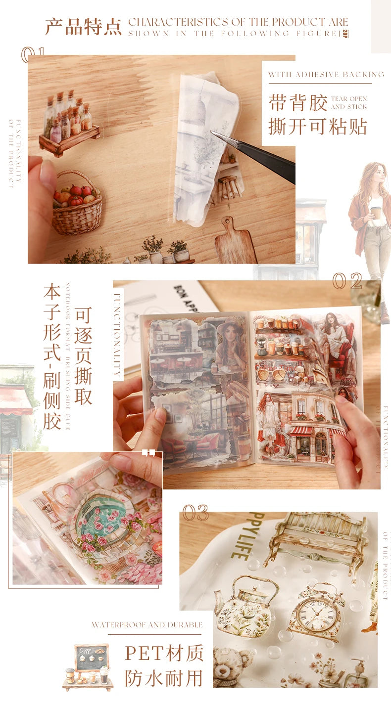 JIANQI 20 Sheets PET Die-Cut Stickers Set – Scrapbooking & Diary Craft Supplies