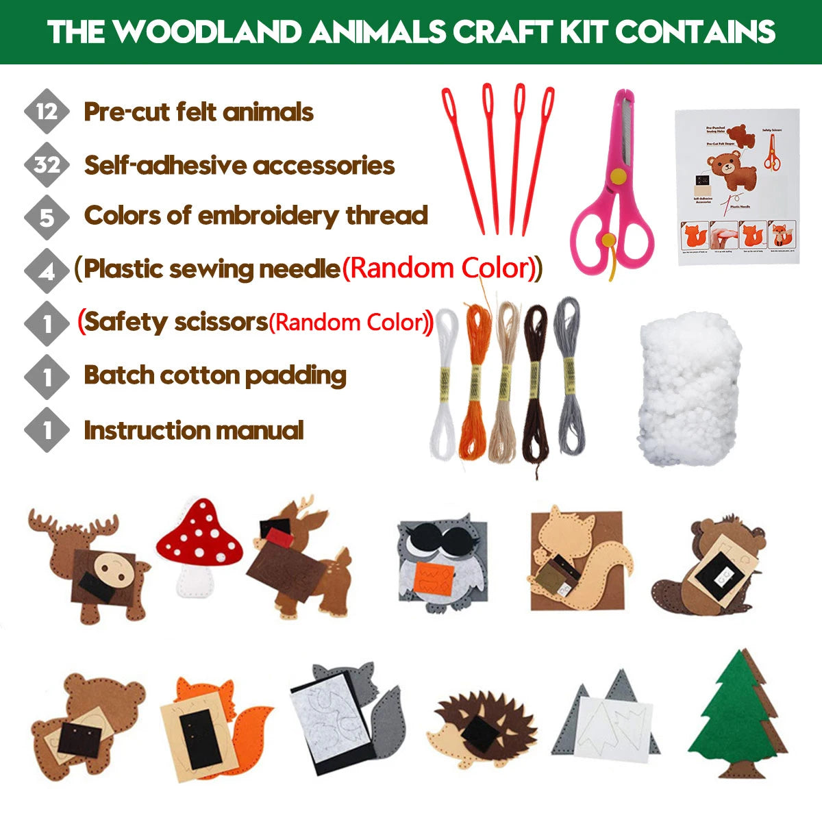 DIY Sewing Animals Craft Kit – Forest Creatures Felt Plush Toys for Kids – Beginner Sewing Set for Creative Play