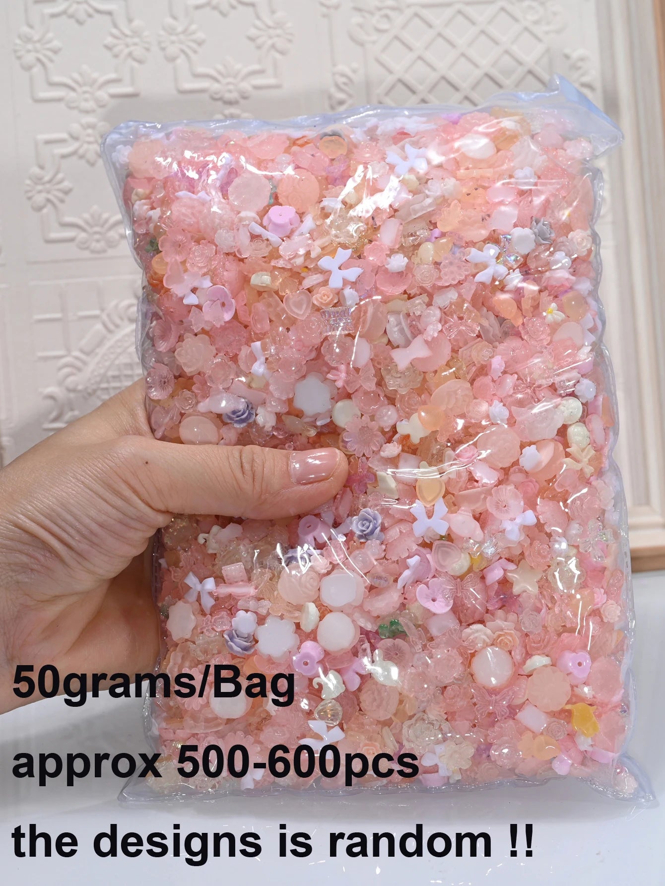 50g Blue Mixed Nail Art Charms – 500–600pcs Resin Bow, Flower & Camellia Decorations for DIY Manicure Accessories