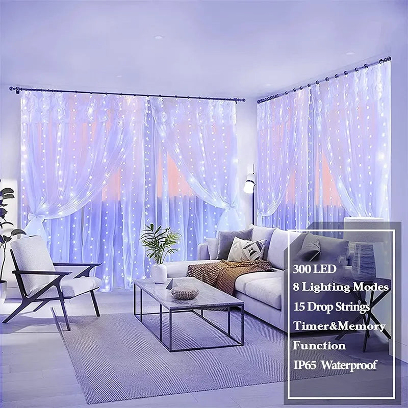 3M LED Curtain String Lights – USB Fairy Lights with 8 Modes for Holiday, Wedding, Party & Home Decor