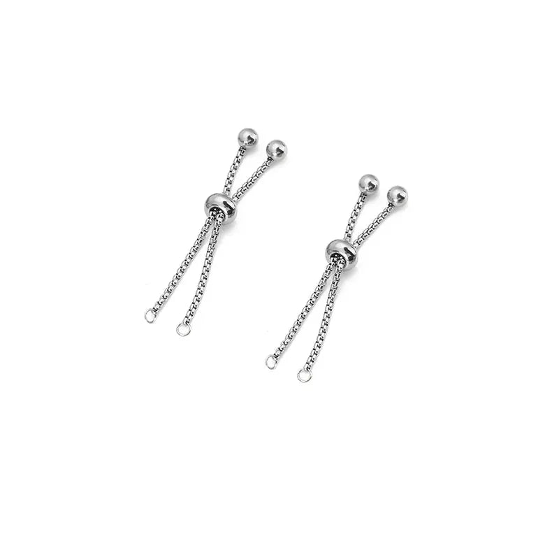 2pcs PVD Never Fade Stainless Steel Extended Chain Adjustable Extension Extender Chain With Rubber Beads For DIY Jewelry Making