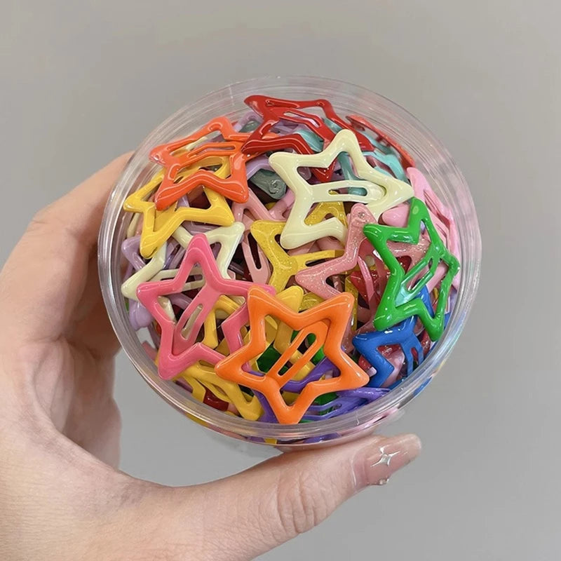 50-Piece Colorful Star Hair Clips – Kawaii Y2K Girls’ Metal Snap Barrettes for Cute Hairstyles and Gifts