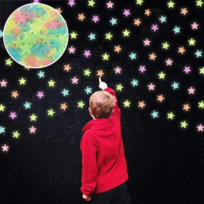 50/1000pcs Glow in the Dark Stars – 3D Fluorescent Wall Stickers for Kids Room & Ceiling Decor