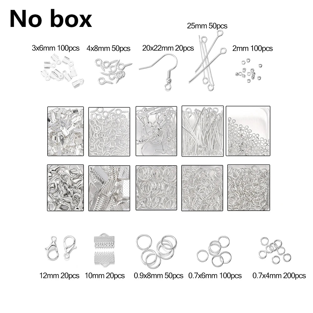 Alloy Jewelry Findings Set – Lobster Clasps, Open Jump Rings, Earring Hooks & Repair Tools for DIY Jewelry Making