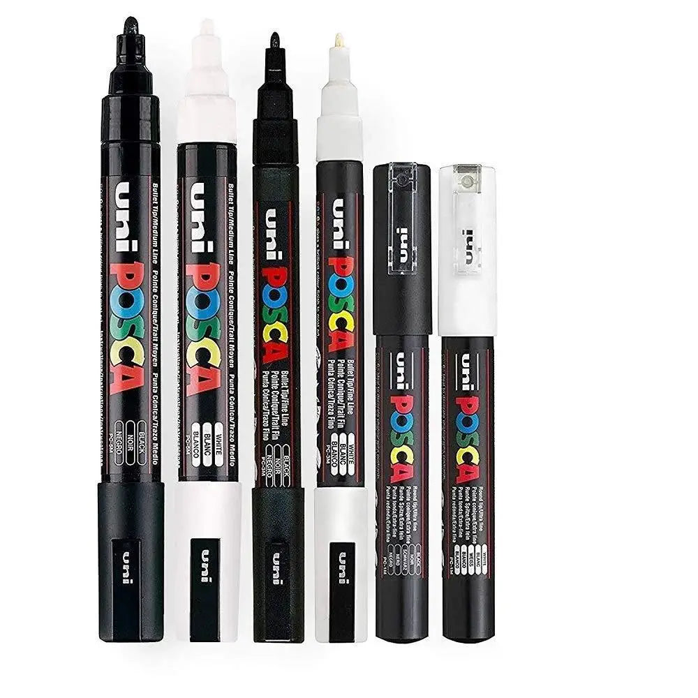 UNI POSCA Acrylic Marker Pen – White or Black Paint Pen for Posters, Graffiti, and Art Projects – PC-1M / 3M / 5M Tip Sizes (1PC)