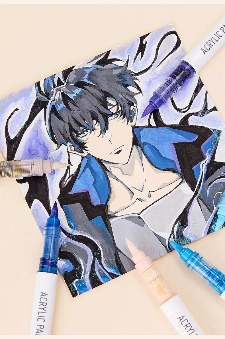 Languo 9-Piece Soft Brush Acrylic Marker Pen Set – DIY Art Markers for Hand Drawing, Painting, and Graffiti (M720)