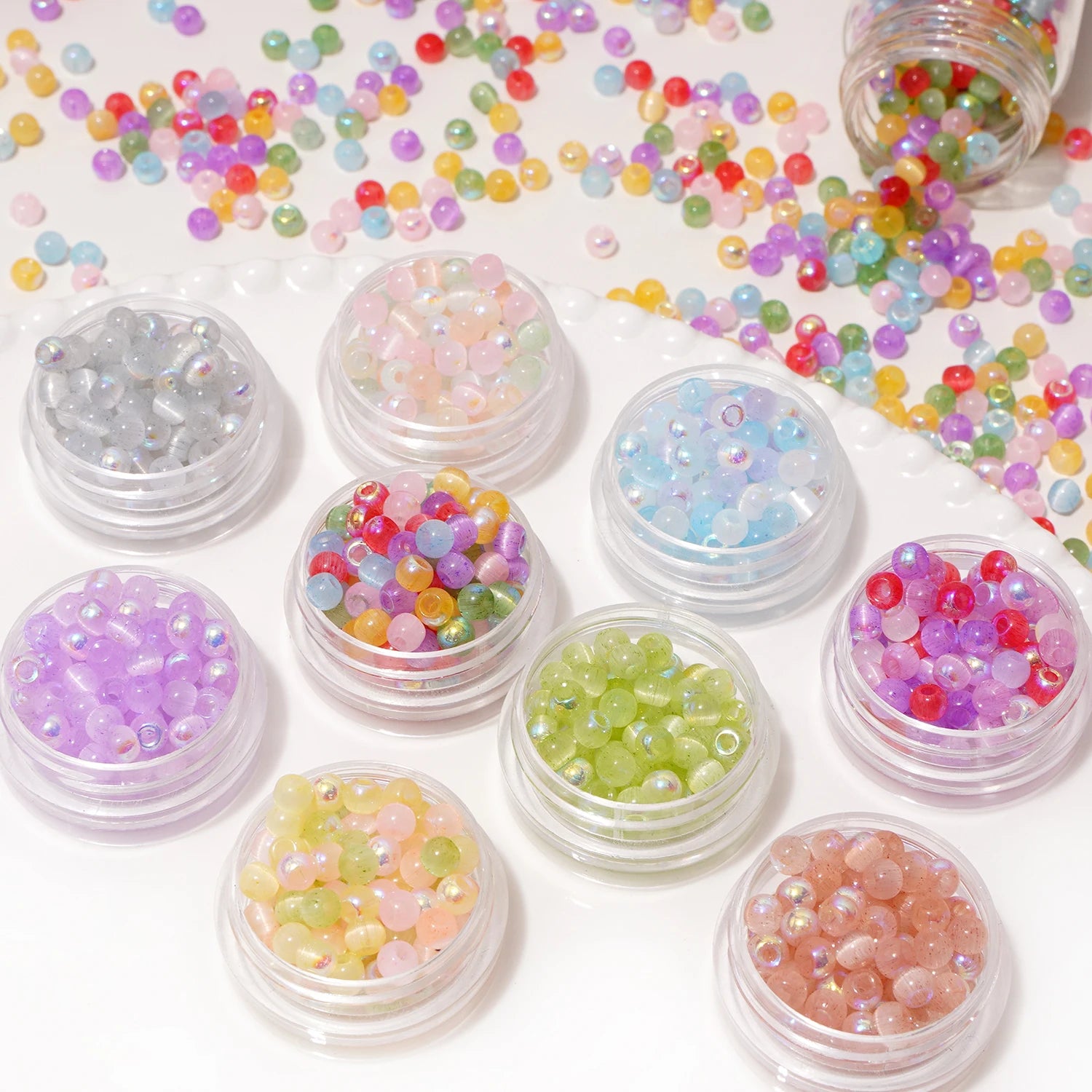 150-Piece 4mm Cat Eye Seed Glass Beads – Multi-Color Rice Loose Beads for Jewelry Making and DIY Crafts