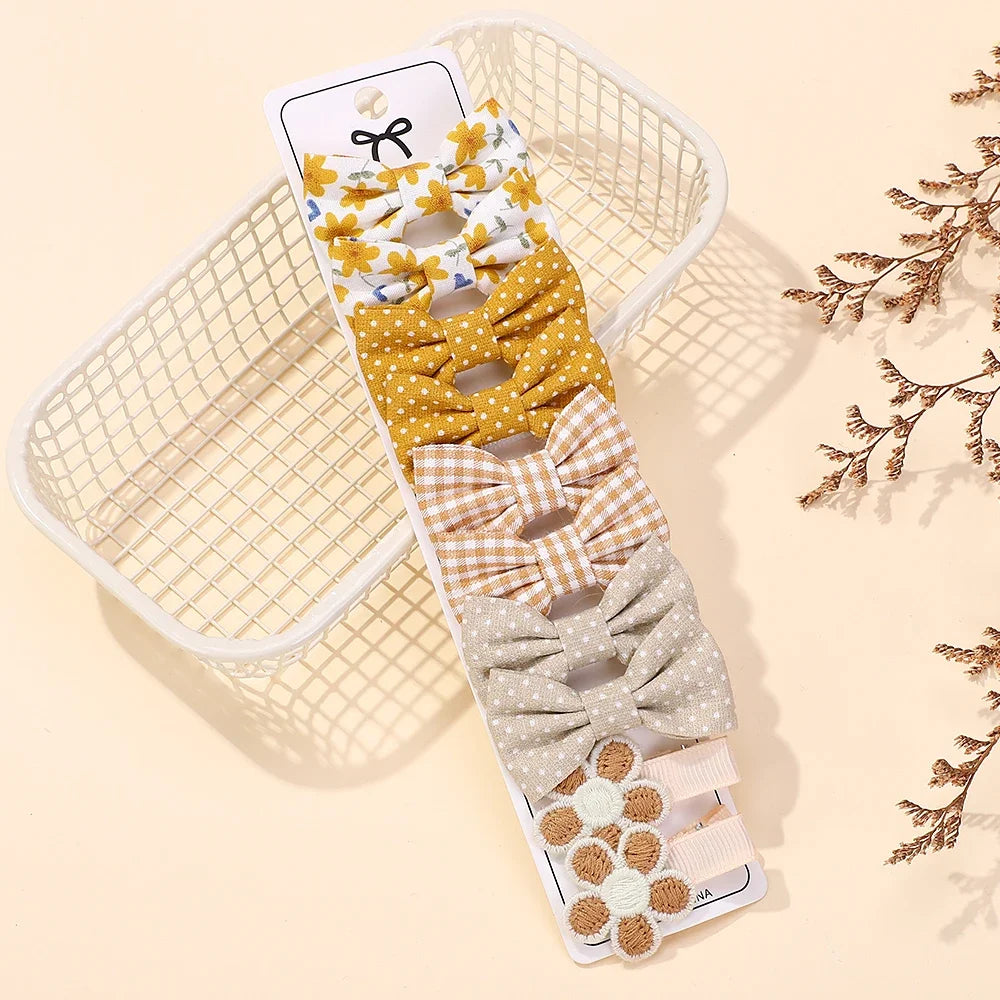 10-Piece Rainbow Fabric Bow Hair Clips – Handmade Printed Barrette Set for Girls, Mini Bangs Bows, Spring 2025 Style