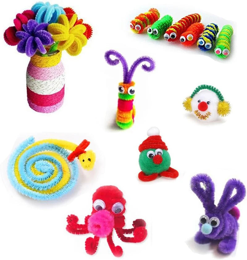 300pcs Kids Art & Craft Supplies Set – Pipe Cleaners, Pompoms & Self-Adhesive Wiggle Eyes – DIY Activities, Classroom Projects & Party Crafts
