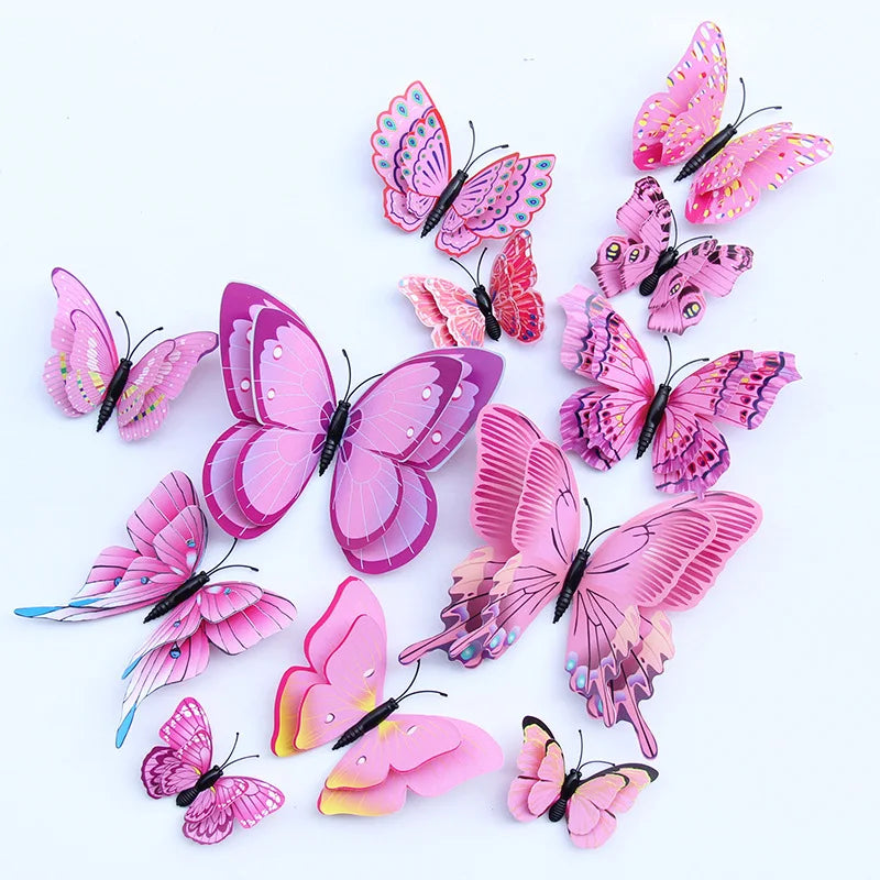 12pcs 3D Double Layer Butterfly Wall Stickers – DIY Magnetic Wall Art for Living Room, Kids Room & Wedding Decor