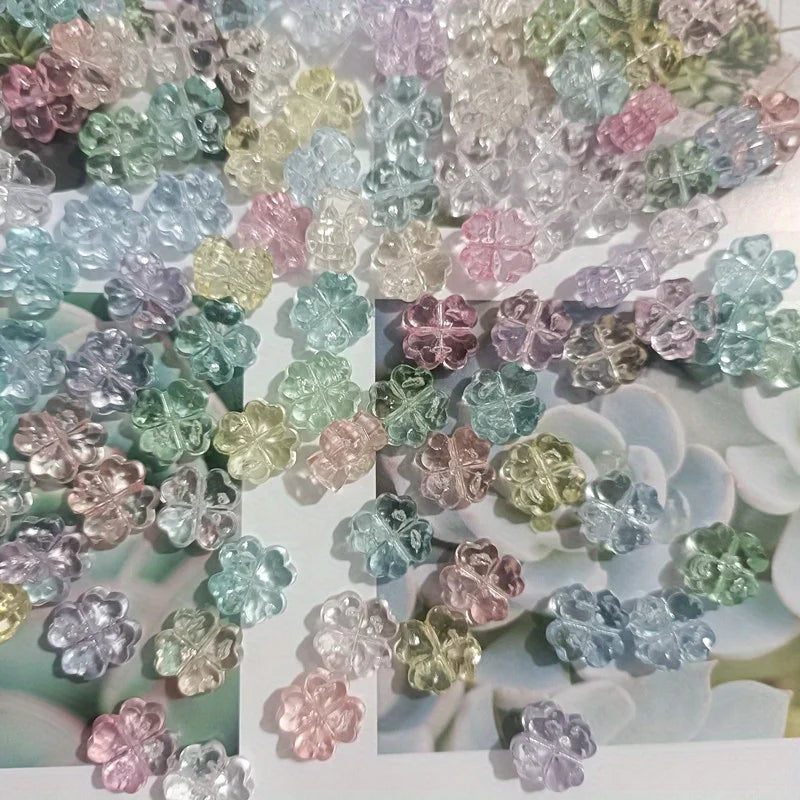 32pcs Transparent Clover & Flower Charms – Flat Resin Pendants for DIY Jewelry Making Accessories & Craft Supplies