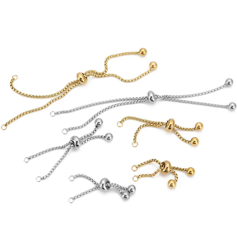 2pcs PVD Never Fade Stainless Steel Extended Chain Adjustable Extension Extender Chain With Rubber Beads For DIY Jewelry Making