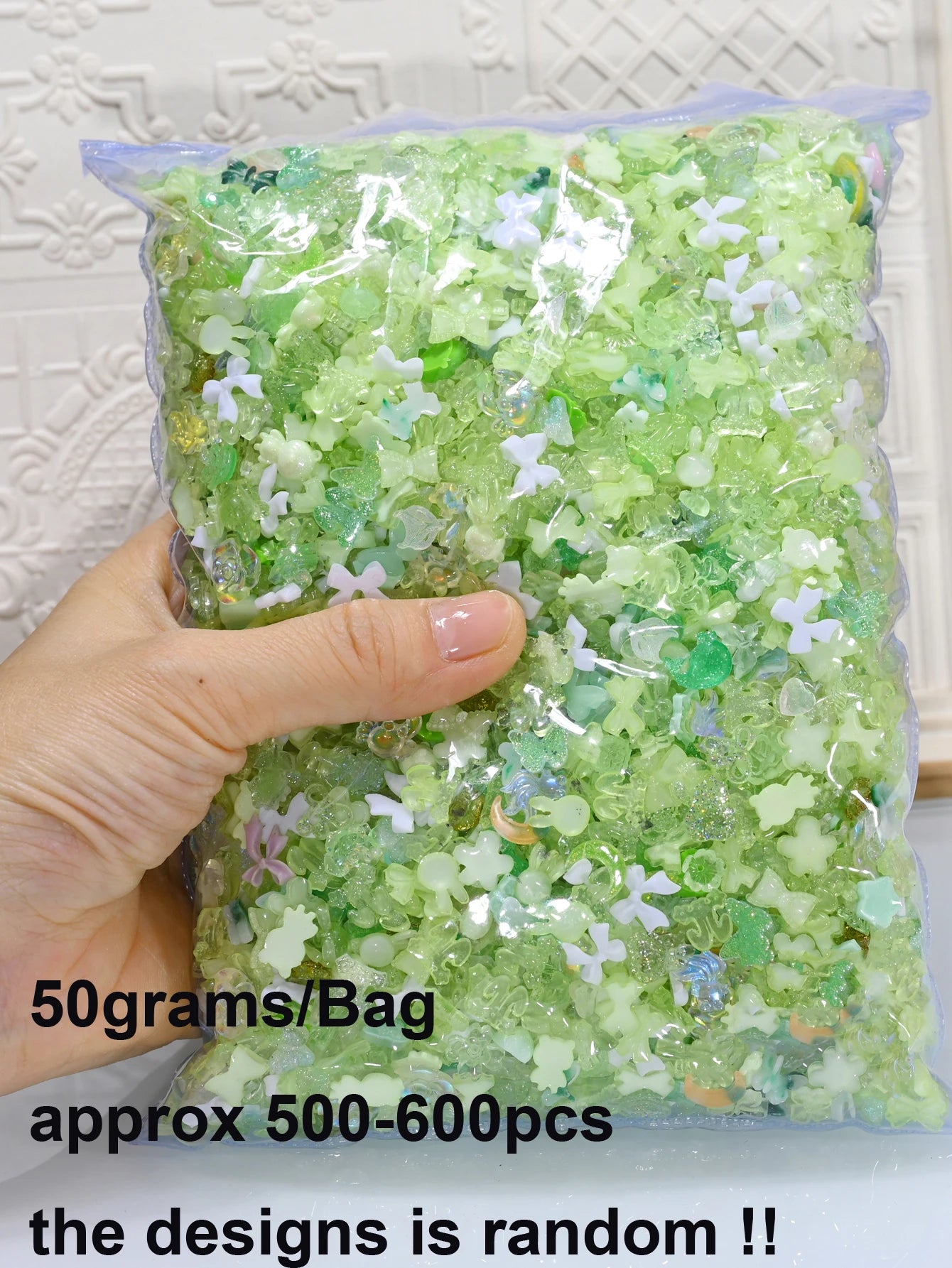 50g Blue Mixed Nail Art Charms – 500–600pcs Resin Bow, Flower & Camellia Decorations for DIY Manicure Accessories