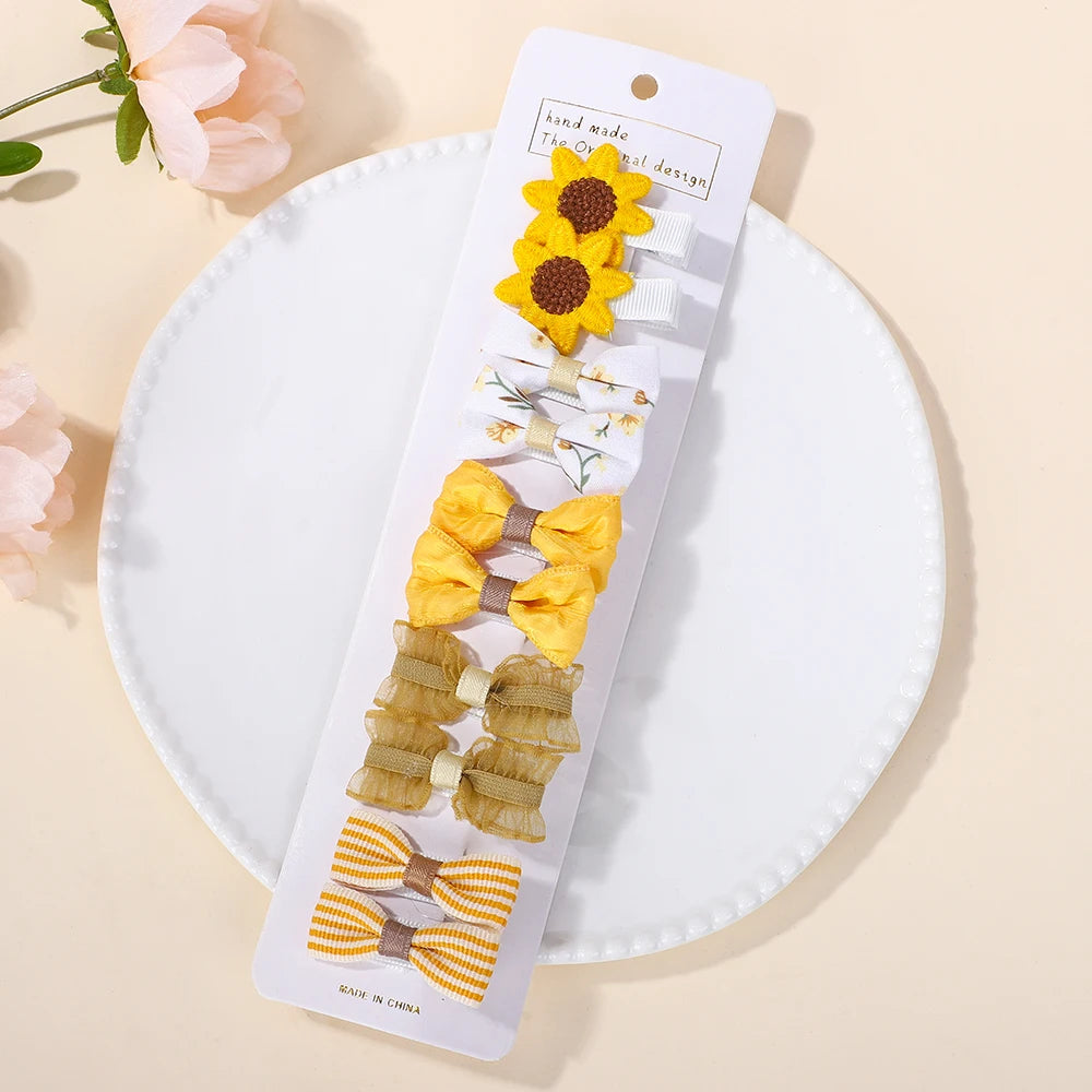 10-Piece Rainbow Fabric Bow Hair Clips – Handmade Printed Barrette Set for Girls, Mini Bangs Bows, Spring 2025 Style