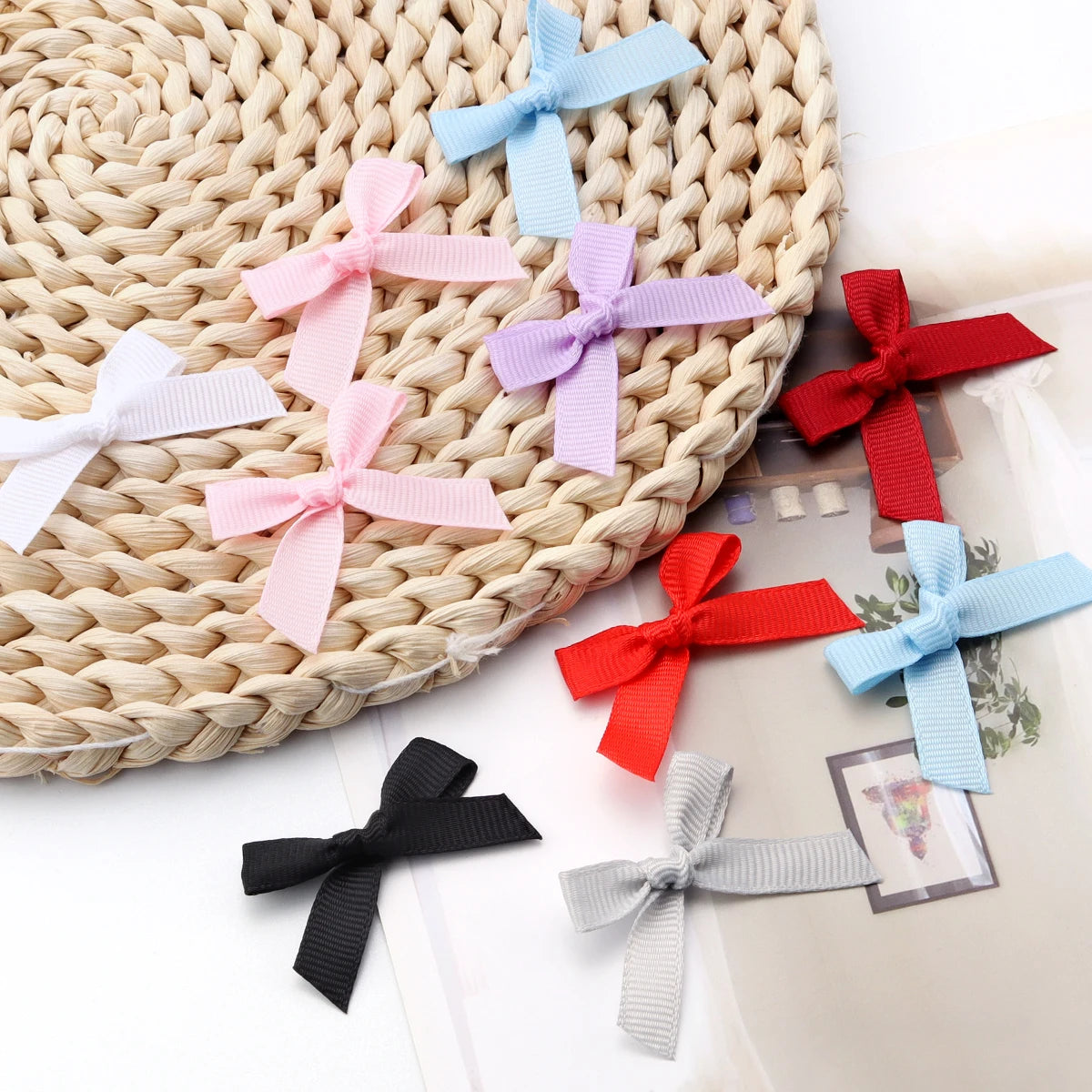 50pcs Satin Ribbon Bows – Colorful Polyester Handmade Bows for DIY Sewing, Crafts, Gift Wrapping, Bouquets, and Party Decorations