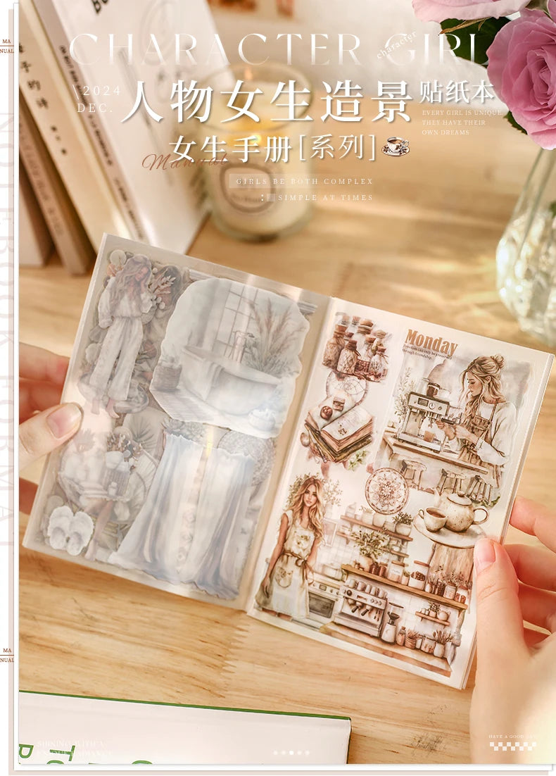 JIANQI 20 Sheets PET Die-Cut Stickers Set – Scrapbooking & Diary Craft Supplies