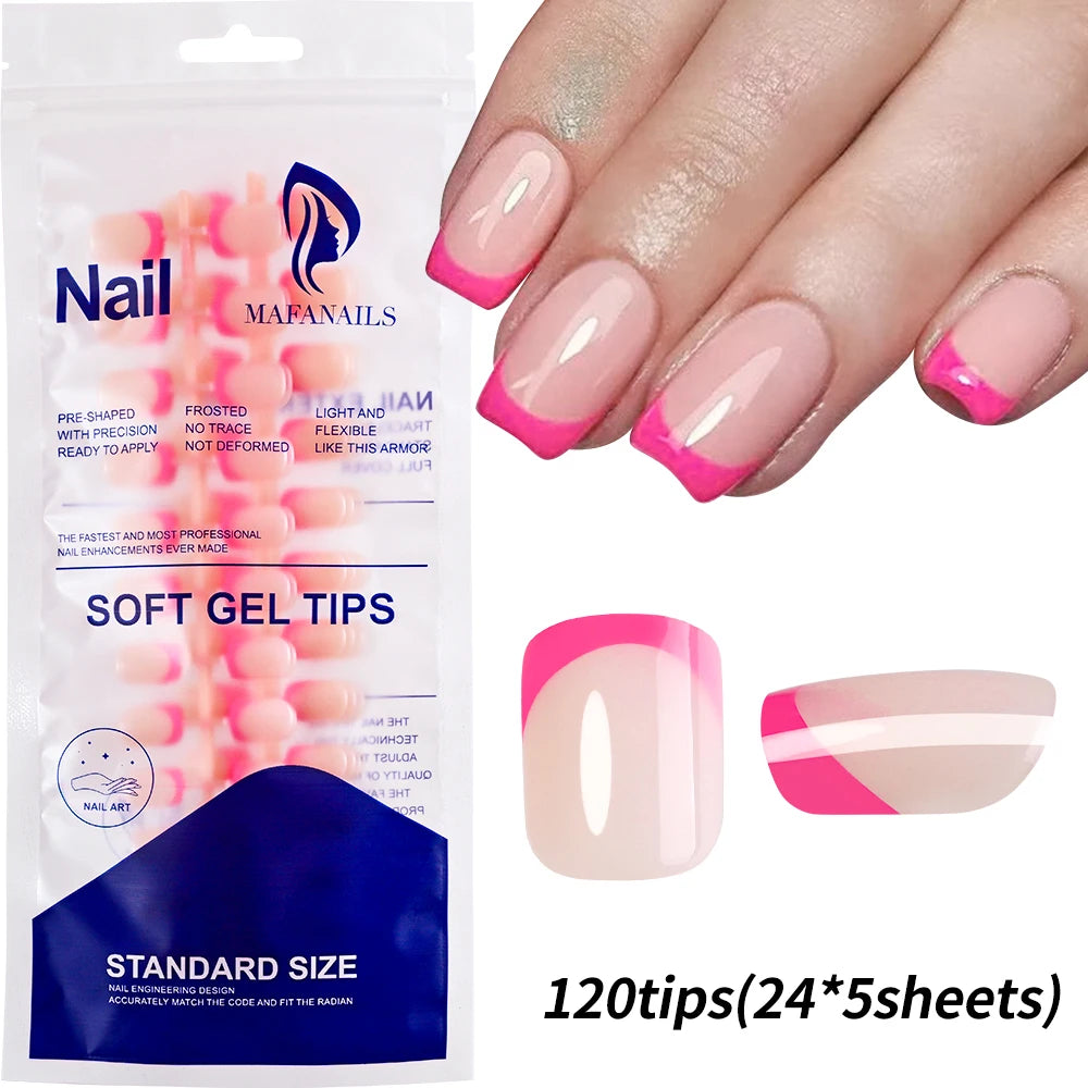 240/120pcs Colorful French Short Square Press-On Nails – Full Cover Ballerina Fake Nail Tips