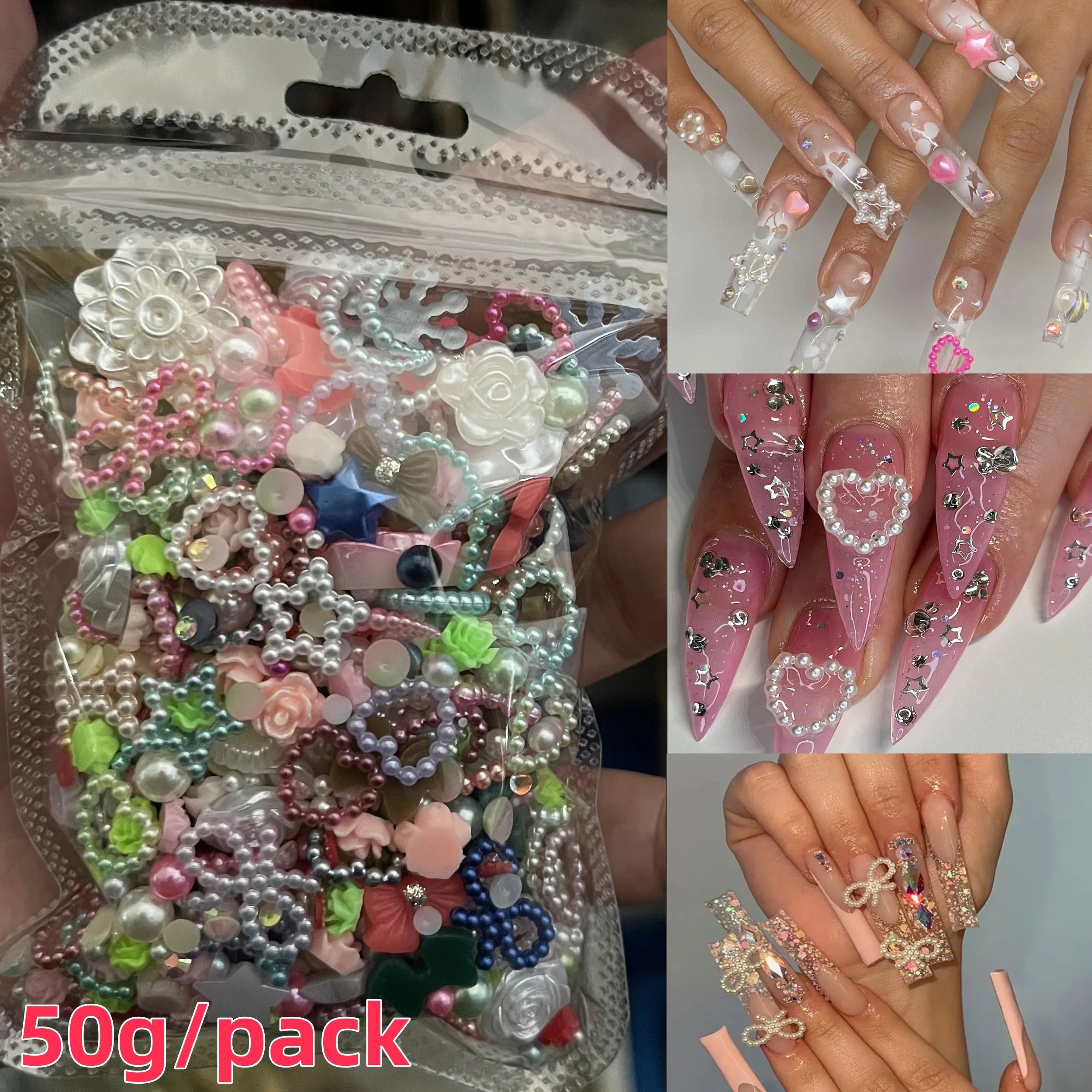 500–600pcs Mixed Resin Nail Art Charms – Y2K Flower, Heart, and Bear Decorations for DIY Manicure Accessories