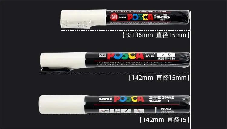 UNI POSCA Acrylic Marker Pen – White or Black Paint Pen for Posters, Graffiti, and Art Projects – PC-1M / 3M / 5M Tip Sizes (1PC)