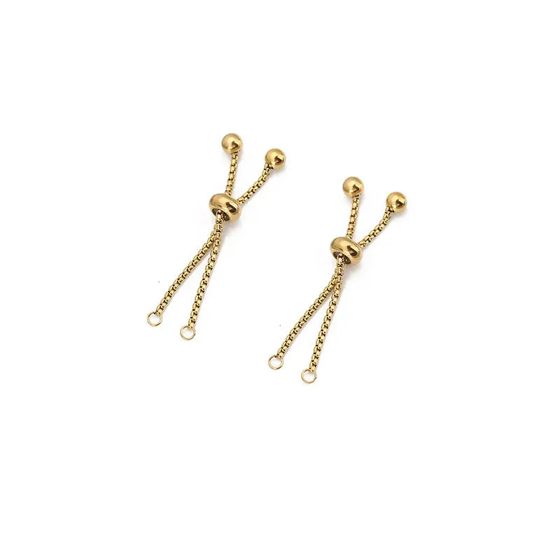 2pcs PVD Never Fade Stainless Steel Extended Chain Adjustable Extension Extender Chain With Rubber Beads For DIY Jewelry Making