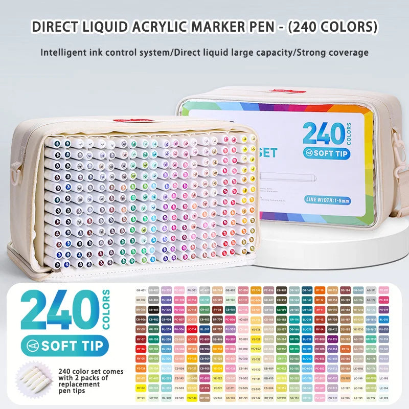 Languo 9-Piece Soft Brush Acrylic Marker Pen Set – DIY Art Markers for Hand Drawing, Painting, and Graffiti (M720)