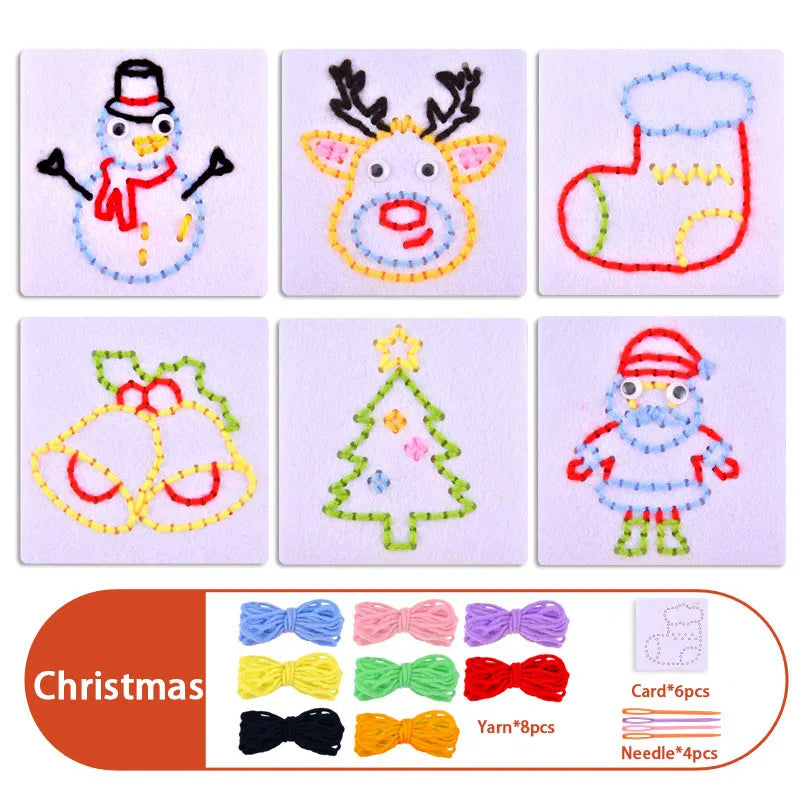 Montessori Non-woven Fabric Lacing Toys for Toddlers Kids Cartoon Animal Sewing Kit Fine Motor Skill Busy Board DIY Art Craft