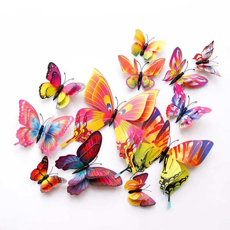 12pcs 3D Double Layer Butterfly Wall Stickers – DIY Magnetic Wall Art for Living Room, Kids Room & Wedding Decor