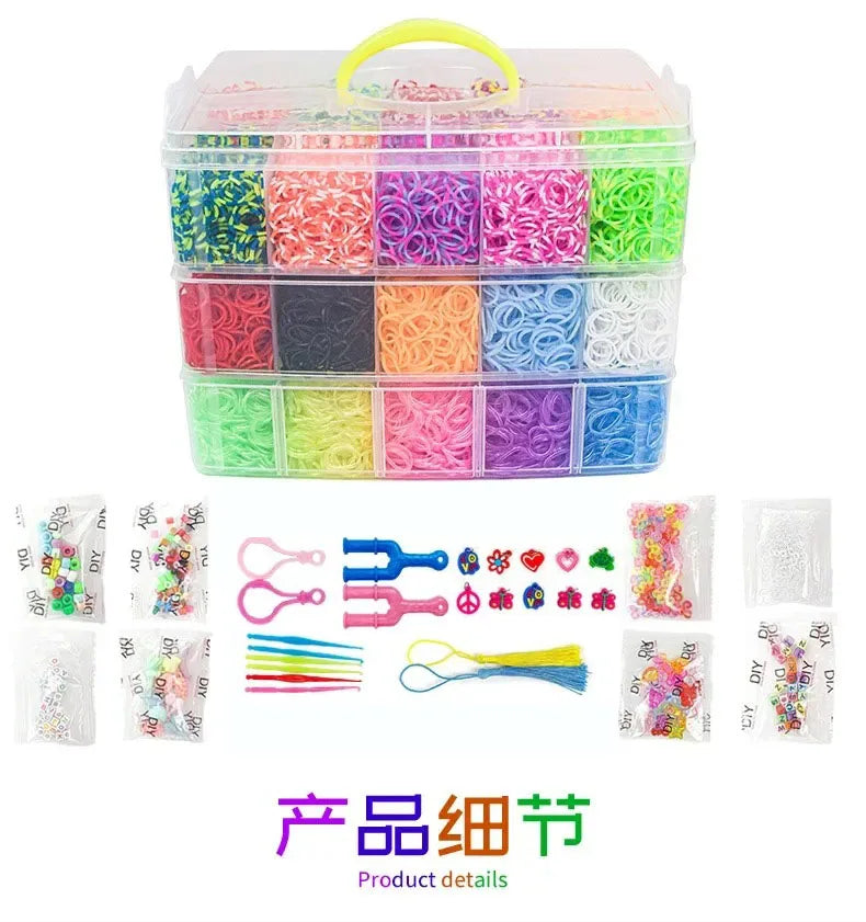 15,000pcs Rainbow Luminous Rubber Bands Loom Kit – DIY Bracelet Making Set for Kids