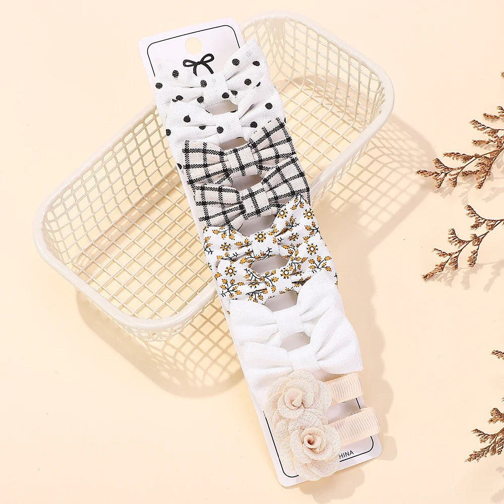 10-Piece Rainbow Fabric Bow Hair Clips – Handmade Printed Barrette Set for Girls, Mini Bangs Bows, Spring 2025 Style