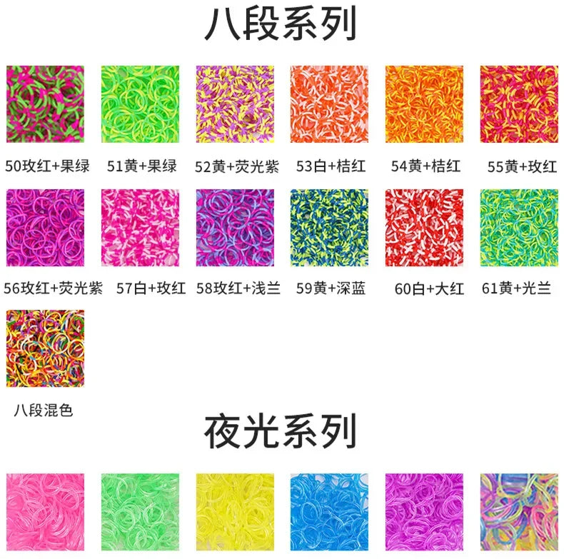 15,000pcs Rainbow Luminous Rubber Bands Loom Kit – DIY Bracelet Making Set for Kids