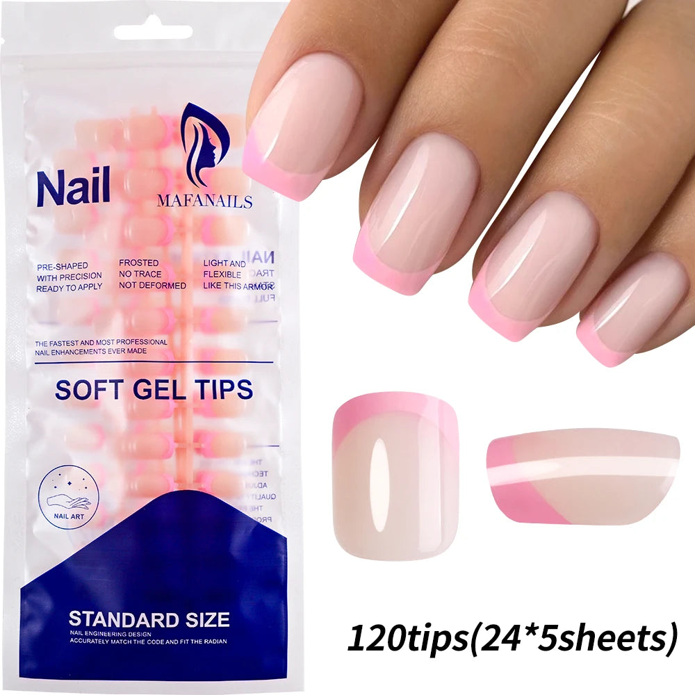 240/120pcs Colorful French Short Square Press-On Nails – Full Cover Ballerina Fake Nail Tips