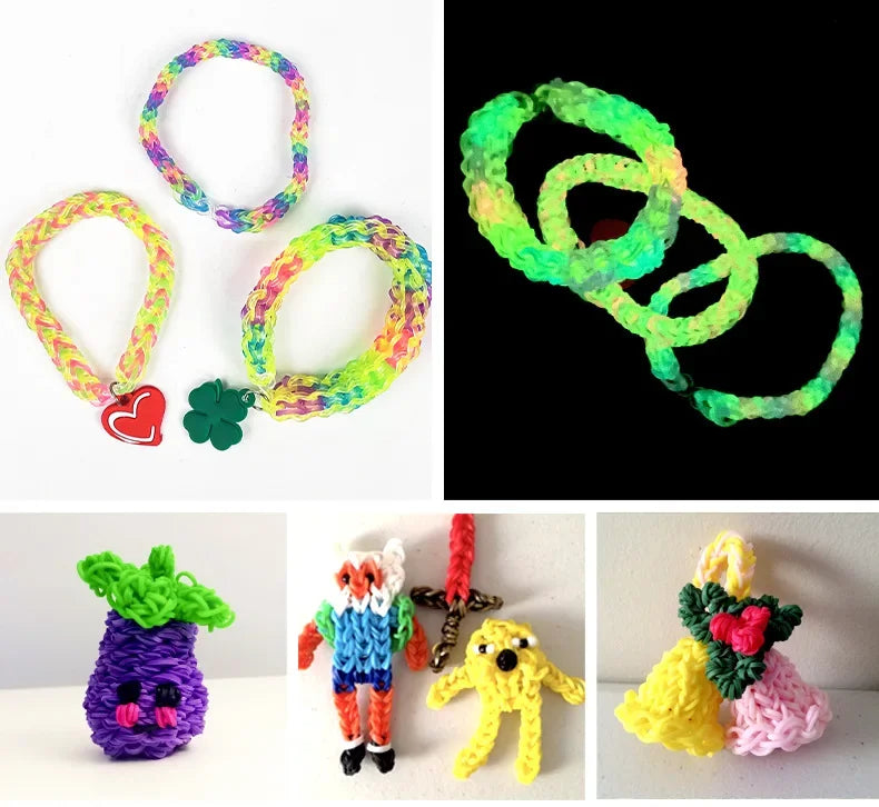 15,000pcs Rainbow Luminous Rubber Bands Loom Kit – DIY Bracelet Making Set for Kids