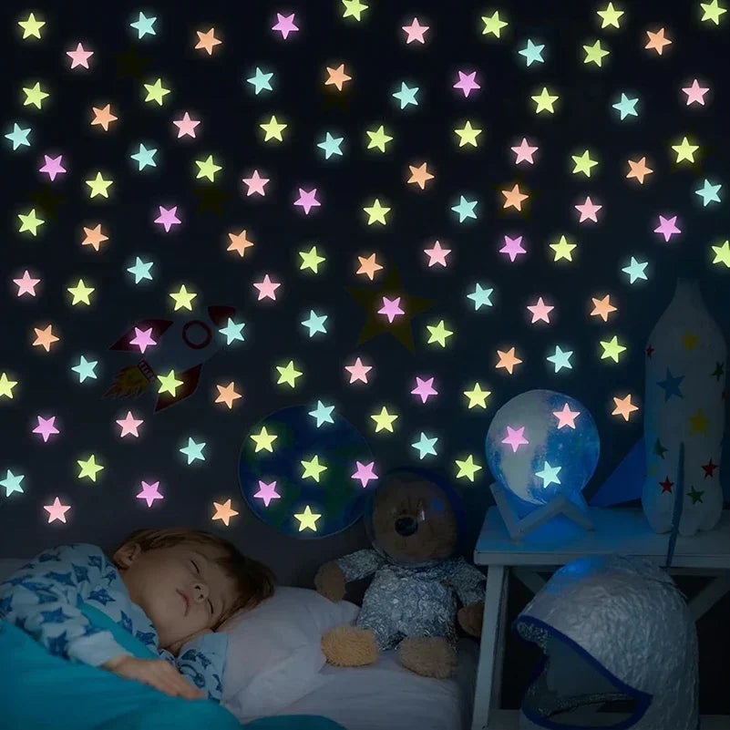 50/1000pcs Glow in the Dark Stars – 3D Fluorescent Wall Stickers for Kids Room & Ceiling Decor