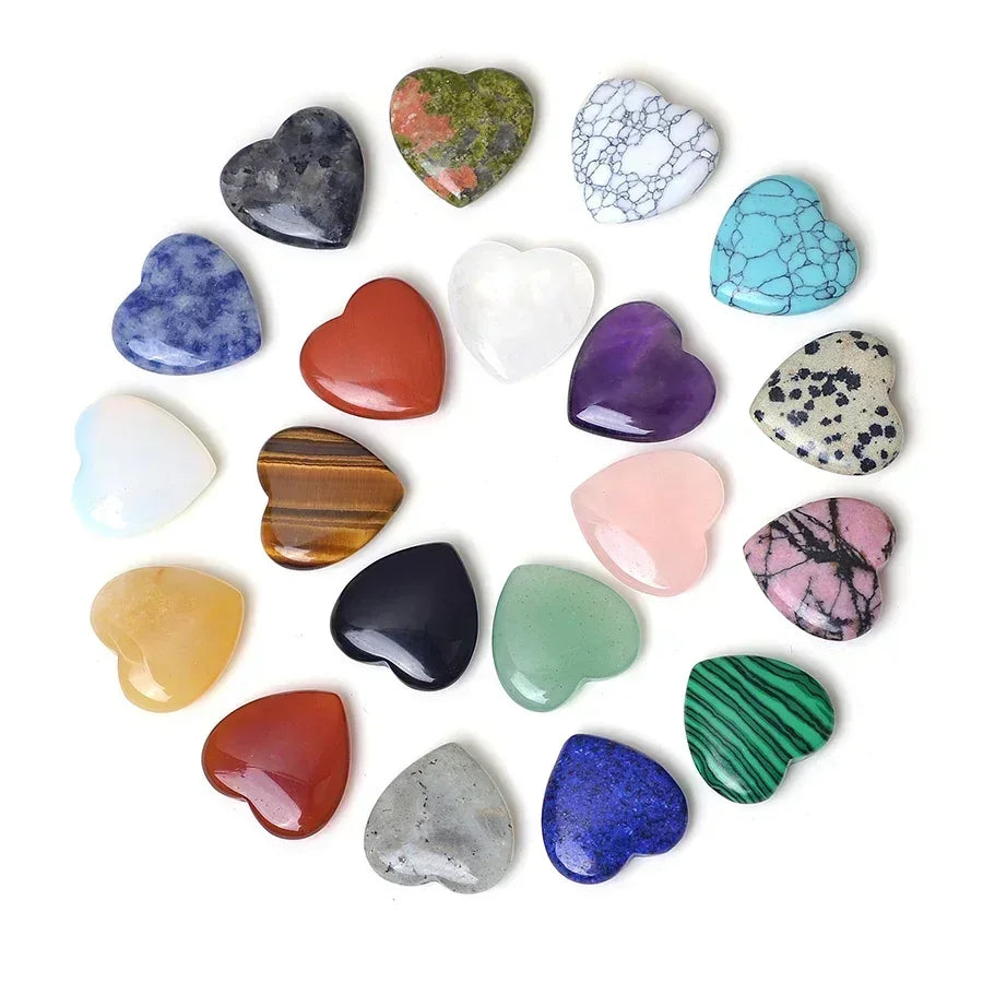 10/20/30PCS Heart Shape Natural Crystal Stones – Amethyst, Agate, Mineral Healing Specimens