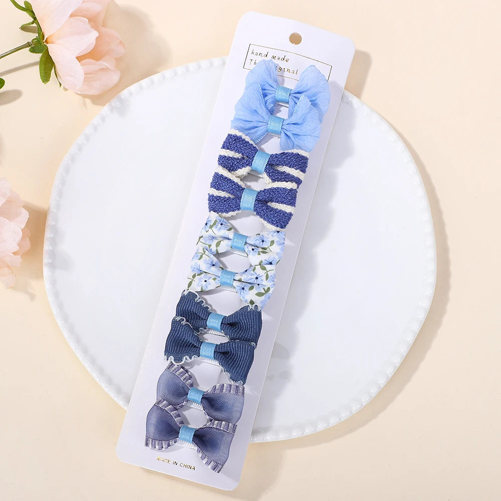 10-Piece Rainbow Fabric Bow Hair Clips – Handmade Printed Barrette Set for Girls, Mini Bangs Bows, Spring 2025 Style