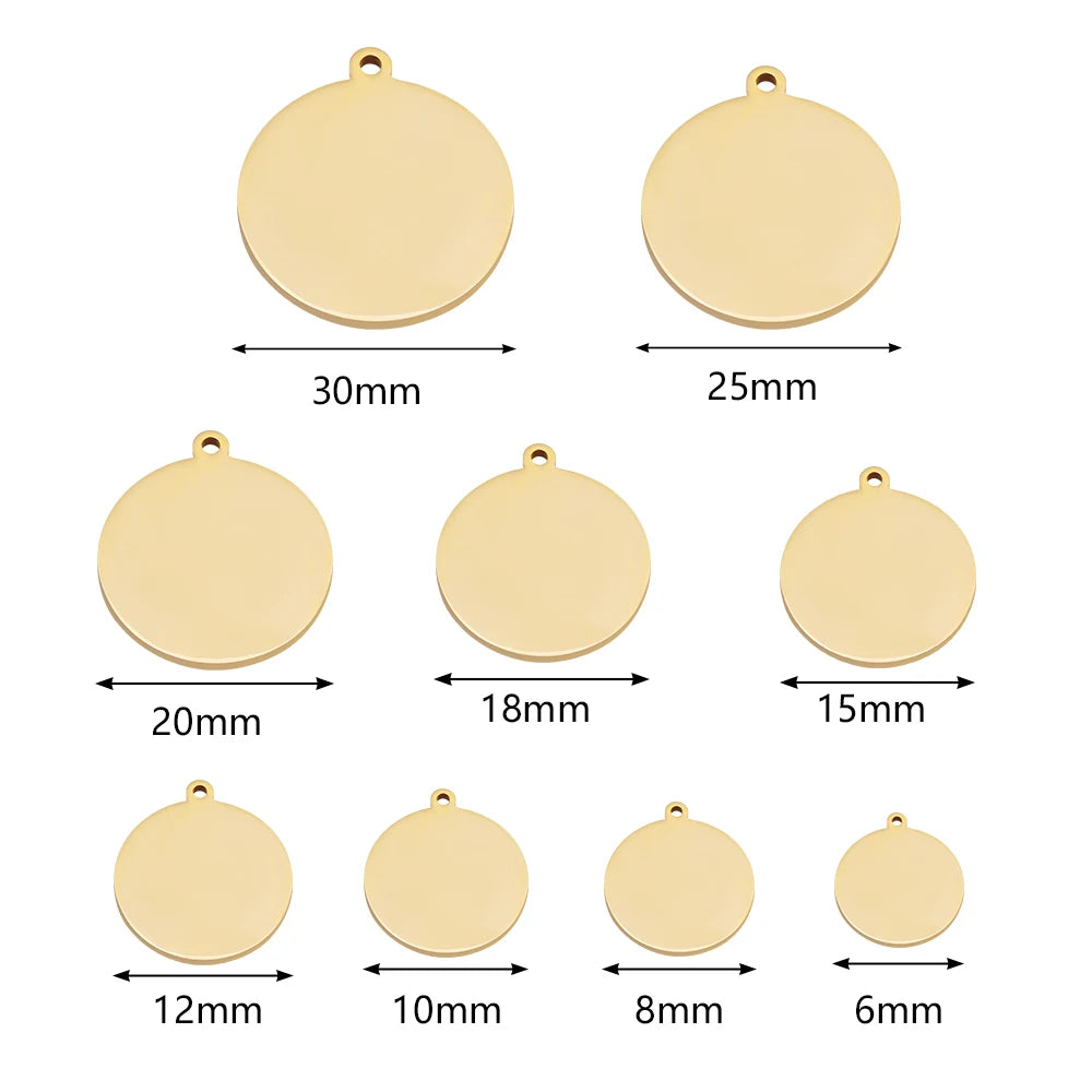 10-Piece Real Gold Plated Stainless Steel Round Disc Charms – Blank Pendants for Stamping, Logos, and Jewelry Making