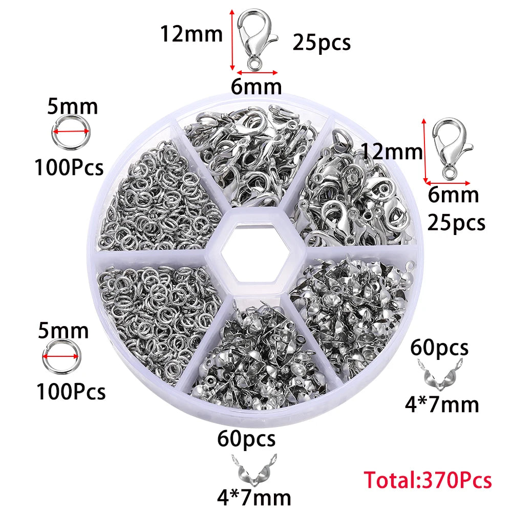 Alloy Jewelry Findings Set – Lobster Clasps, Open Jump Rings, Earring Hooks & Repair Tools for DIY Jewelry Making