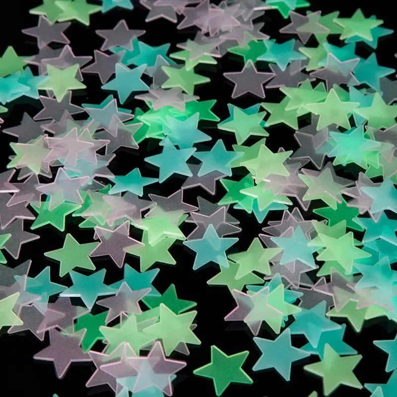 50/1000pcs Glow in the Dark Stars – 3D Fluorescent Wall Stickers for Kids Room & Ceiling Decor