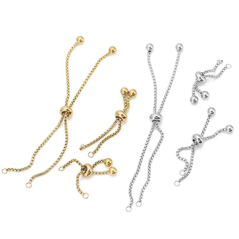 2pcs PVD Never Fade Stainless Steel Extended Chain Adjustable Extension Extender Chain With Rubber Beads For DIY Jewelry Making