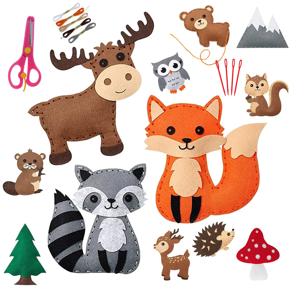 DIY Sewing Animals Craft Kit – Forest Creatures Felt Plush Toys for Kids – Beginner Sewing Set for Creative Play
