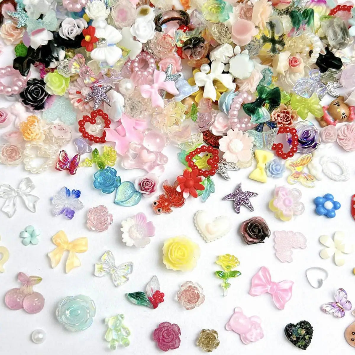 50-Piece Mixed Resin Nail Charms – Bow, Heart, Flower, Star, Cookie & Fruit Decorations for DIY Nail Art